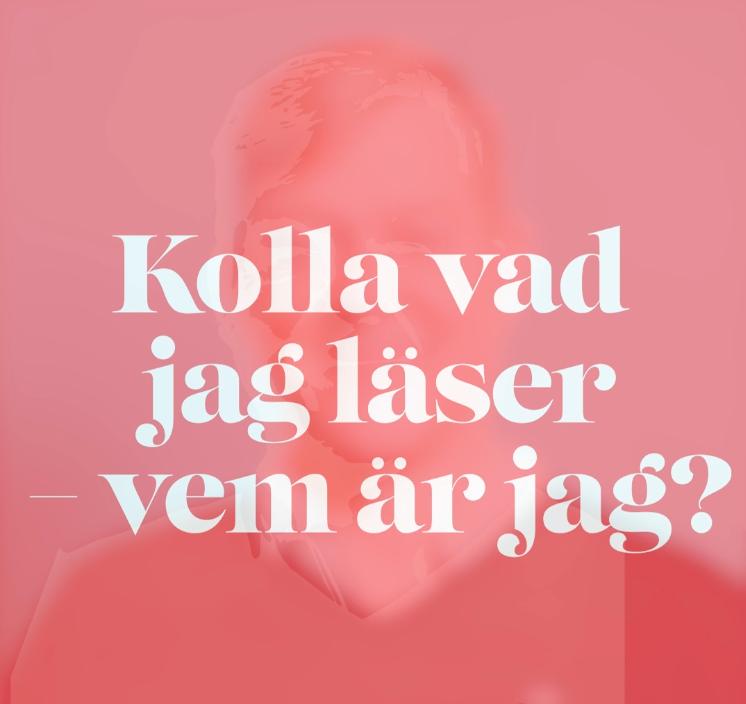 Bild med texten ''Kolla vad jag läder vem är jag?'' och en vag profil av en person i bakgrunden.